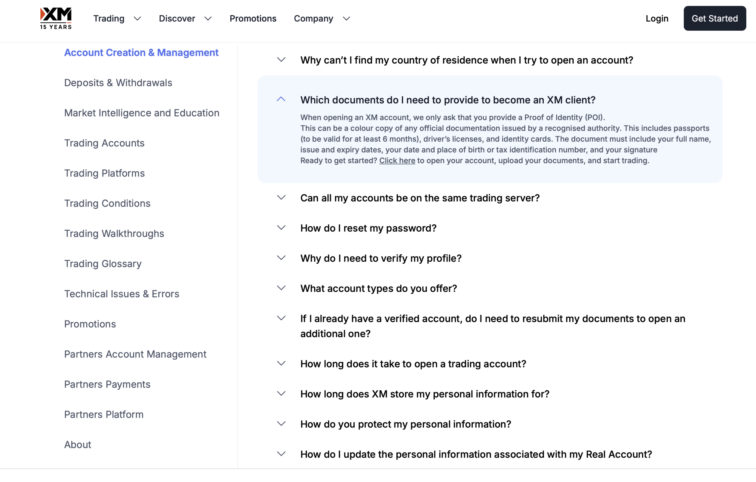 XM Members Area document upload section showing ID verification for gold trading account