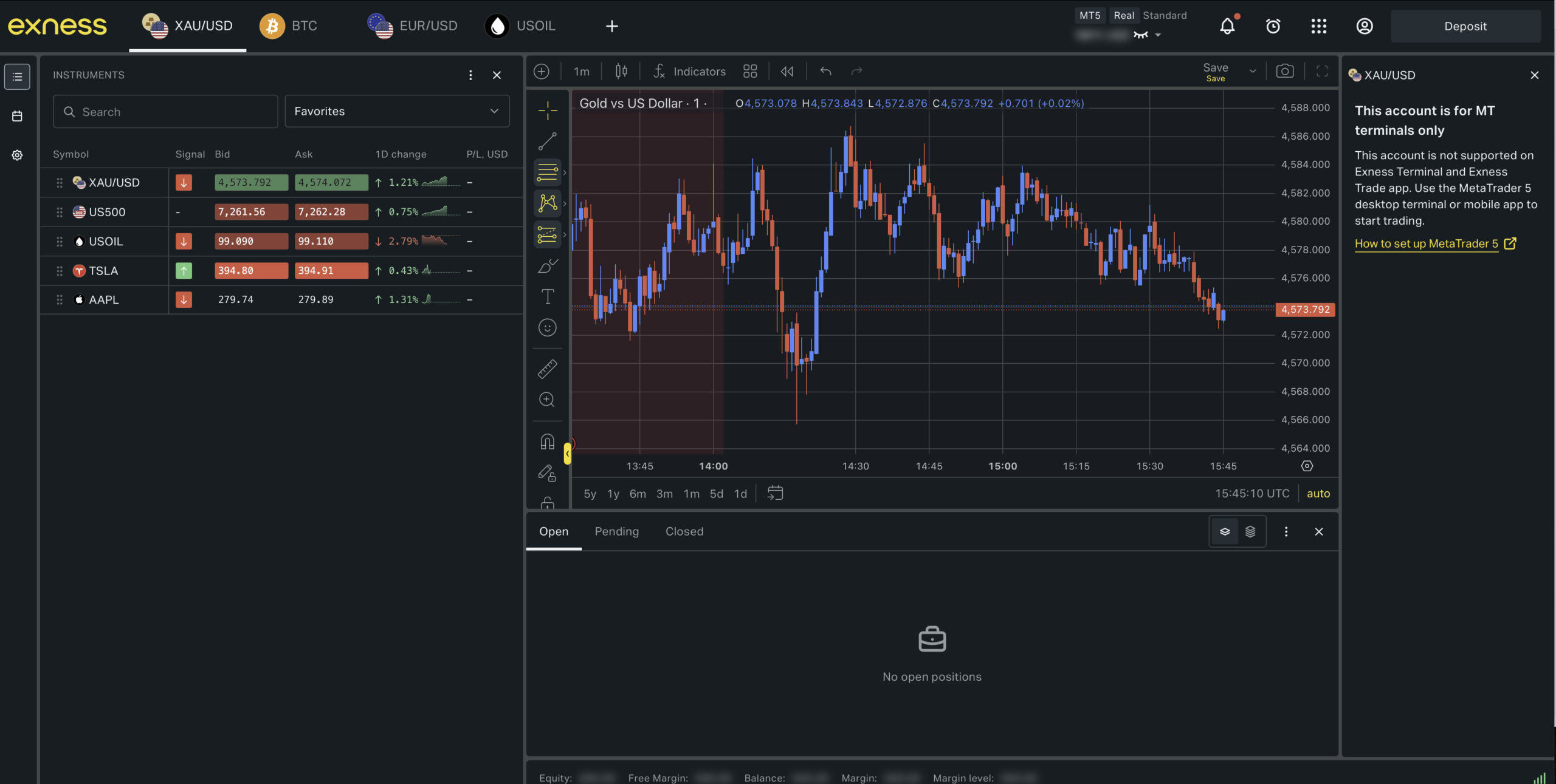 Exness XAUUSD average spread 2026 comparison across account types