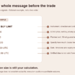 How to read forex signals: an annotated fictional XAUUSD message showing entry, stop, target, issue time and expiry