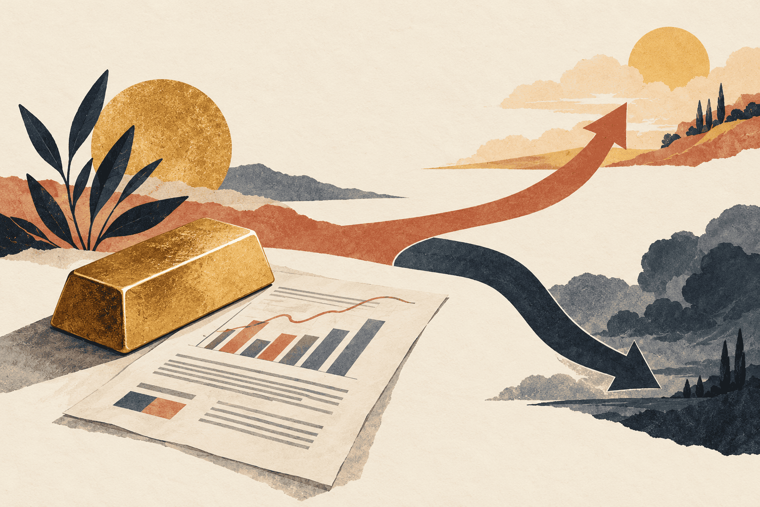 How does CPI affect gold? Editorial illustration of a gold bar and two possible market reactions